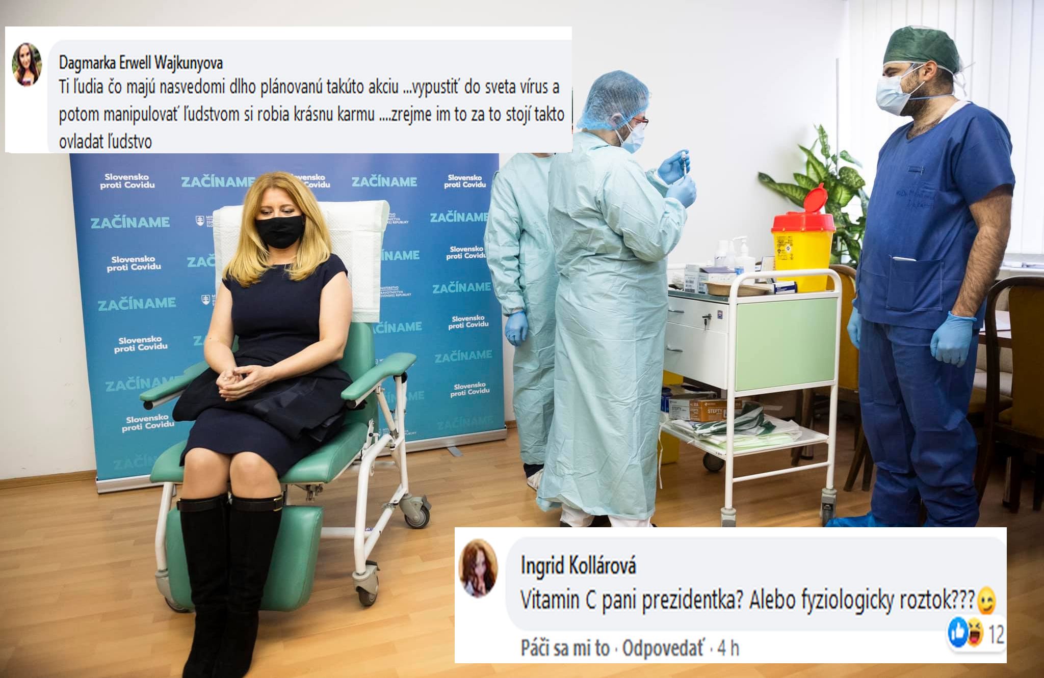 Komentáre "odborníčiek" pod fotkou prezidentky z očkovania Foto: KP SR