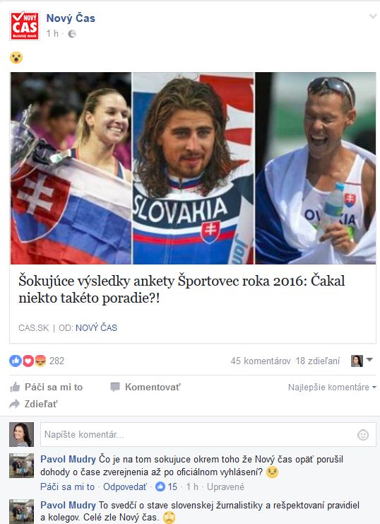 Status Nového Času na Facebooku