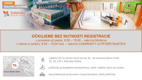 Poliklinika Mlynsk&aacute; Dolina očkuje bez nutnosti registr&aacute;cie, prin&aacute;&scaron;ame podrobnosti