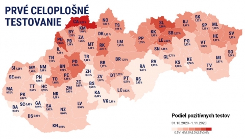 Druh&eacute; plo&scaron;n&eacute; testovanie bude nielen vo vybran&yacute;ch v 45 okresoch, pozrite si miesta a časy (MAPA)