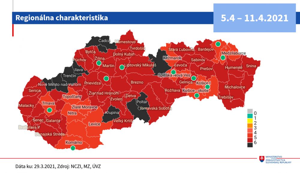 COVID AUTOMAT: Nov&eacute; rozdelenie okresov platn&eacute; od 5.4. (MAPA)
