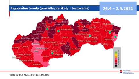 COVID AUTOMAT: Nové rozdelenie okresov platné od 26.4. (MAPA)