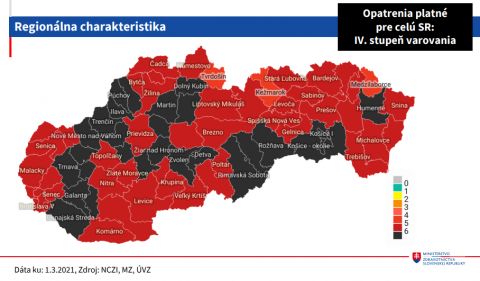 Od 8. marca bude vyzerať rozdelenie okresov podľa covid automatu takto (MAPA)