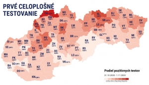 Druh&eacute; kolo  testovania sa bude t&yacute;kať t&yacute;chto 45 okresov (MAPA)