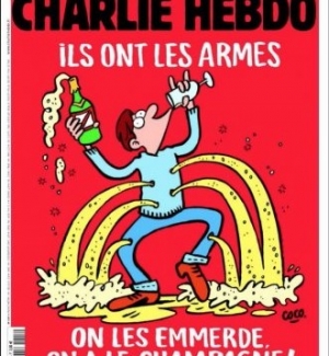 Charlie Hebdo na atent&aacute;ty reaguje obr&aacute;zkom muža so &scaron;ampansk&yacute;m