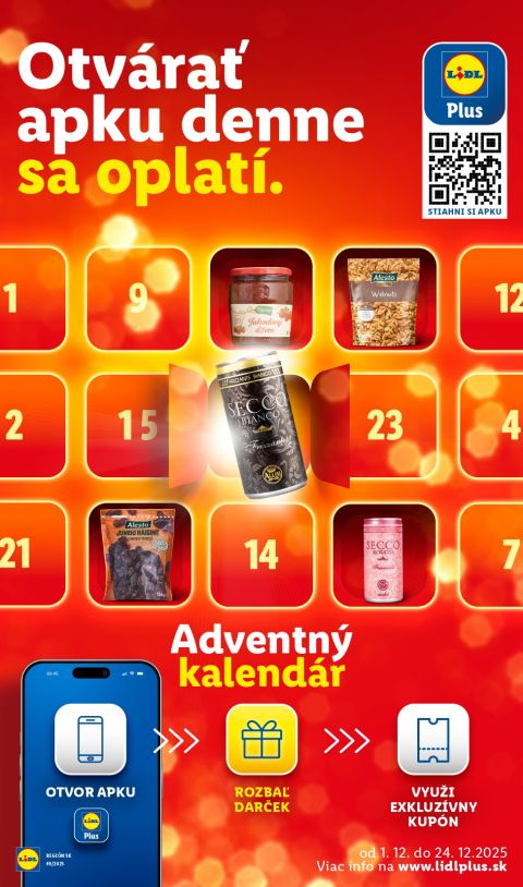 Vianočn&eacute; odpoč&iacute;tavanie so zľavami: Otvorte si každ&yacute; deň darček v Lidl Plus!